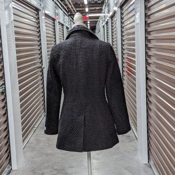 Calvin Klein Size XS Women's Black Textured Fit & Flare Wool Blend Pea Coat - Picture 2 of 12